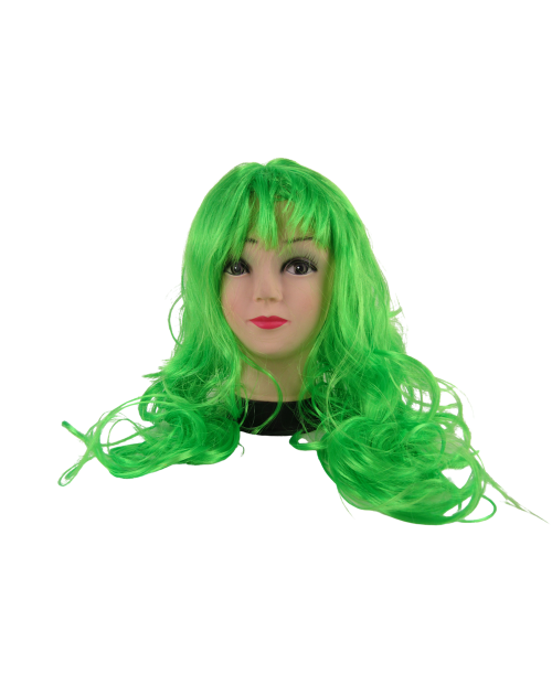 Peruka zielona włosy kręcone długie z grzywką green hair