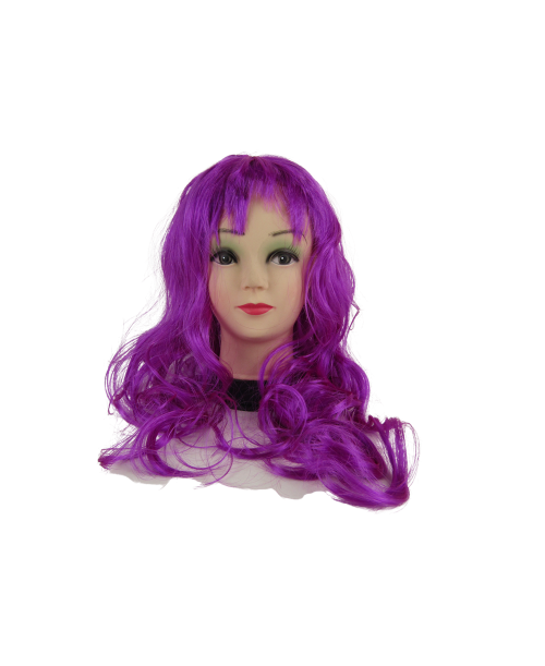 Peruka fioletowa włosy kręcone długie z grzywką purple hair