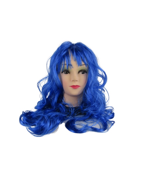 Peruka granatowa włosy kręcone długie z grzywką dark blue hair